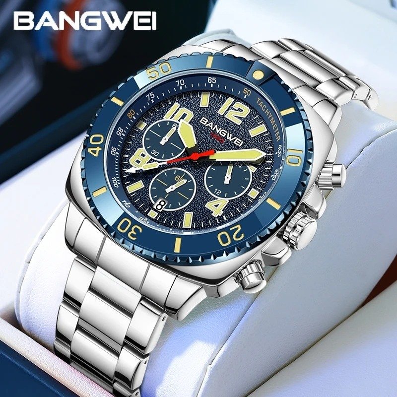 BANGWEI 8818 Luxury Watches Men Fashion Sports Quartz Waterproof Wristwatches