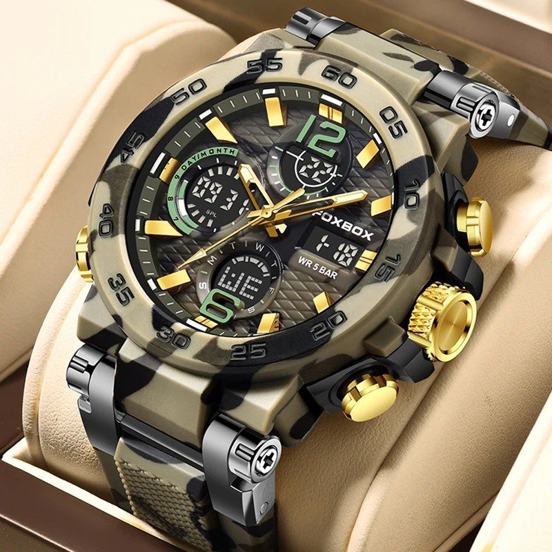 FOXBOX Outdoor Military Watch Men Fashion Camouflage Silicone Digital Watch